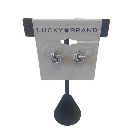 Knotted Stud Earring in Silver & Black. - Picture 1 of 6